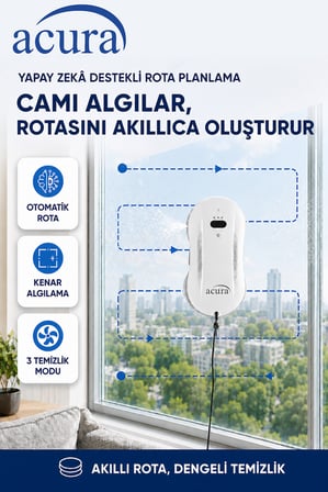 Acura AC-140 Sıvı Püskürtmeli AI Cam Silme Robotu | Uzaktan Kumandalı, 8 Yedek Ped Hediyeli