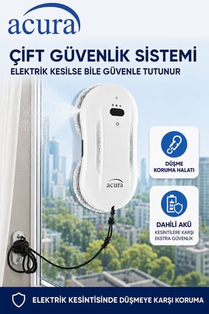 Acura AC-140 Sıvı Püskürtmeli AI Cam Silme Robotu | Uzaktan Kumandalı, 8 Yedek Ped Hediyeli
