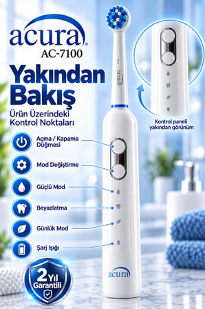 Acura AC-7100 Döner Başlıklı Profesyonel Şarjlı Diş Fırçası