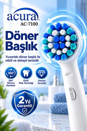 Acura AC-7100 Döner Başlıklı Profesyonel Şarjlı Diş Fırçası