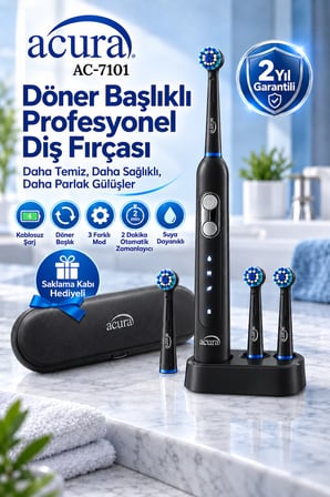 Acura AC-7101 Döner Başlıklı Profesyonel Şarjlı Diş Fırçası