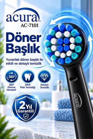 Acura AC-7101 Döner Başlıklı Profesyonel Şarjlı Diş Fırçası