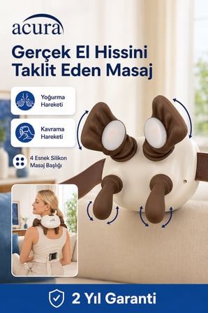 Acura AC-730 Parmakla Yoğuran El Hissi Sunan Isıtmalı Masaj Aleti (Taşınabilir,Şarjlı) | Boyun,Sırt,Omuz,Bacak