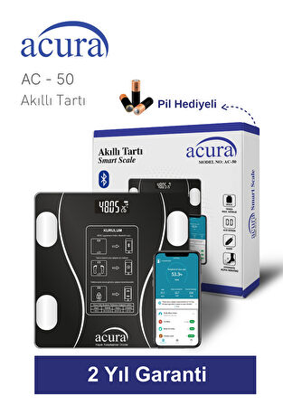 Acura AC-50 CE Onaylı Yağ, Su, Kas ve Kilo Ölçer Akıllı Tartı