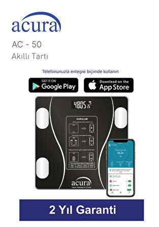 Acura AC-50 CE Onaylı Yağ, Su, Kas ve Kilo Ölçer Akıllı Tartı