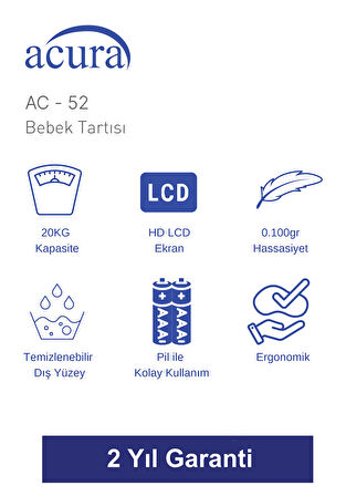 Acura AC-52 CE Onaylı 20KG Kapasiteli Dijital Bebek Tartısı