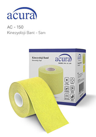 Ac-150 Yüz & Vücut Uyumlu Hipoalerjenik Kinesyo Tape Ağrı Bandı 5m X 5cm Sarı Renk 1 Beden