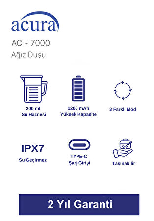 Acura AC-7000 Şarjlı 4 Başlıklı Ağız Duşu