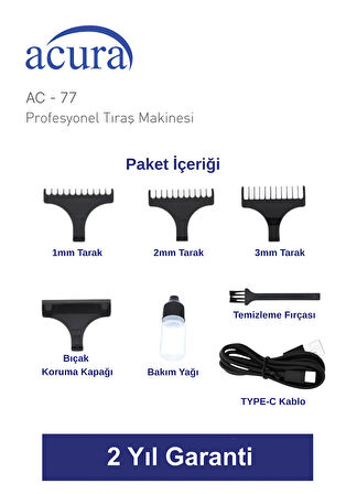 AC-77 Titanyum Seramik Bıçaklı Profesyonel Sakal Ense Tıraş Makinesi