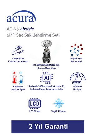 AC-95 Airstyle Negatif İyonlu 6in1 Saç Şekillendirme ve Kurutma Seti