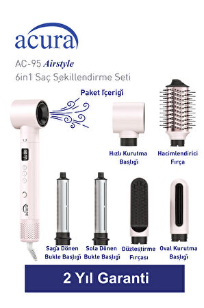 AC-95 Airstyle Negatif İyonlu 6in1 Saç Şekillendirme ve Kurutma Seti