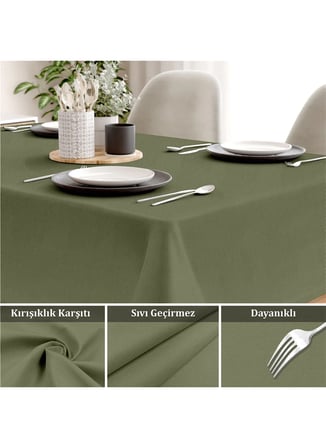 Monolisse Haki Masa Örtüsü Canvas Haki Sıvı Geçirmez Leke Tutmaz Masa Örtüsü