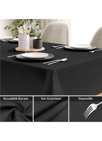 Monolisse Siyah Masa Örtüsü Canvas Siyah Sıvı Geçirmez LekeTutmaz Masa Örtüsü
