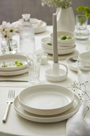 Kütahya Porselen Crest Sade Dekorsuz 24 Parça 6 Kişilik Bone Yemek Takımı