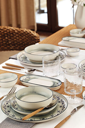 Kütahya Porselen Indigo Bloom 30 Parça 6 Kişilik Yemek Takımı