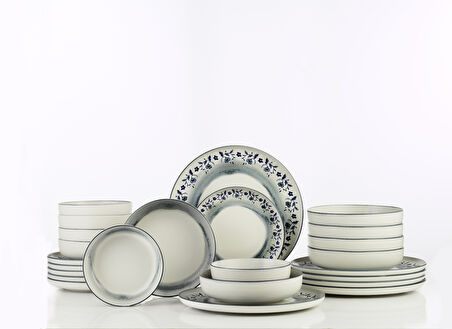 Kütahya Porselen Moderna Indigo Bloom 24 Parça 6 Kişilik Yemek Takımı