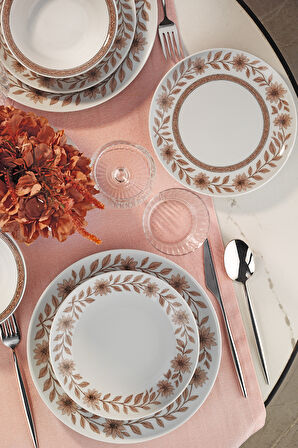 Kütahya Porselen Meadow Maroon 24 Parça 6 Kişilik Yemek Takımı