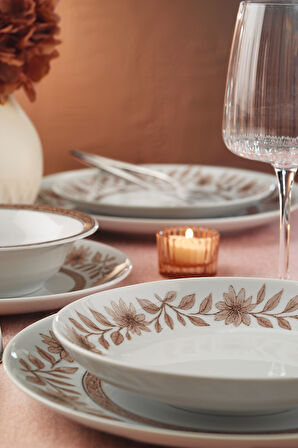 Kütahya Porselen Meadow Maroon 24 Parça 6 Kişilik Yemek Takımı