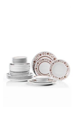 Kütahya Porselen Meadow Maroon 24 Parça 6 Kişilik Yemek Takımı