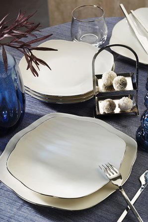 Kütahya Porselen Bone Vilya 24 Parça 6 Kişilik Yemek Takımı Platin