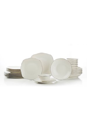 Kütahya Porselen Bone Vilya 24 Parça 6 Kişilik Yemek Takımı Platin
