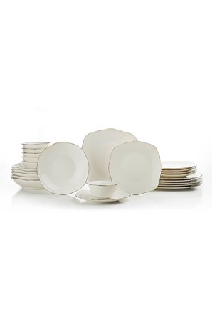 Kütahya Porselen Bone Vilya 24 Parça 6 Kişilik Yemek Takımı Gold
