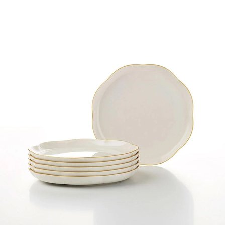 Kütahya Porselen Bone Camila 6 Parça 20 Cm Pasta Tabağı Seti Altın Fileli