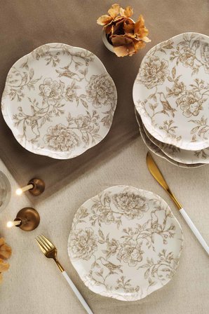 Kütahya Porselen Fleur 5 Parça 20 Cm Pasta Tabağı