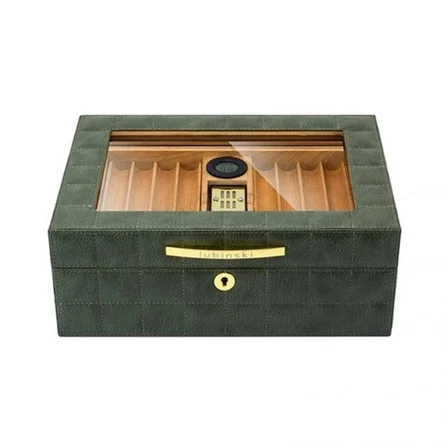 Lubinski Deri Camlı Humidor Puro Kutusu Yeşil 50s LB-012
