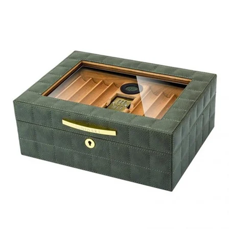 Lubinski Deri Camlı Humidor Puro Kutusu Yeşil 50s LB-012