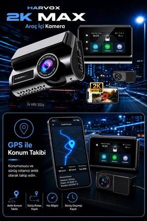 Harvox 2K Max Akıllı Araç Kamerası Ön 2K Arka Full HD Sim Kartlı 4G Bağlantılı Çift Yönlü Ses G-Sensör