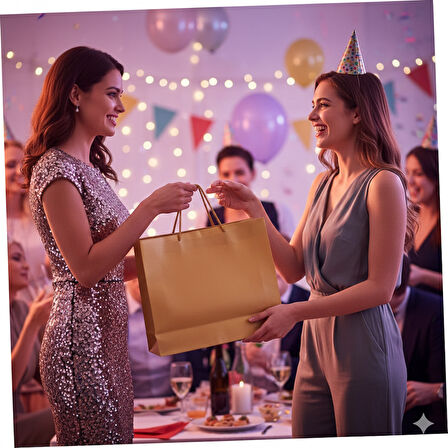 54x38x12 cm – Altın Düz Lüks Karton Hediye Çantası Büyük Boy Özel Sunum ve Alışveriş Çantası