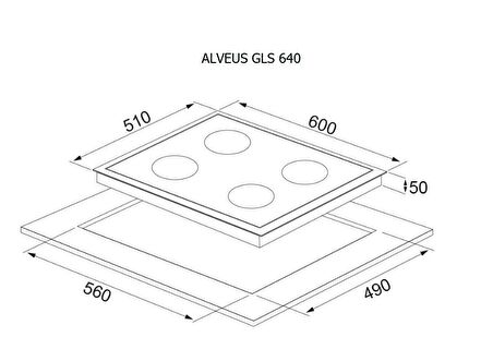 Alveus GLS 640 BL Gazlı Ankastre Ocak Siyah