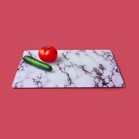 Saban Mermer Desenli Cam Kesme Tahtası - Beyaz - 30x40 cm