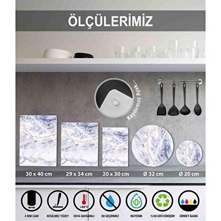 Sabanbaba Dekoratif Cam Kesme Tahtası Beyaz Mermer 30 x 40 cm | Cam Kesme Tablası