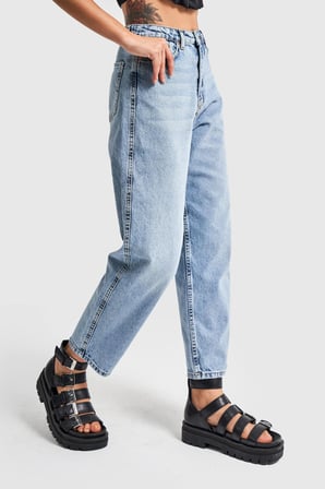 Kadın Snow Kot Rengi Relax Fit Mom Kalıp Denim Pantolon