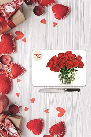 Sevgililer Günü Sevgiliye Özel Yazılı Cam Kesme Tahtası |Sv7| 30 Cm X 40 Cm