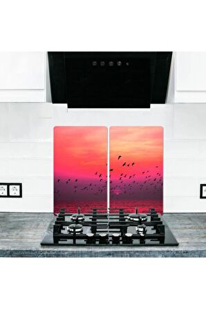 2' li 30x52 cm Cam Ocak Koruyucu Cam Kesme Tahtası Model 344 