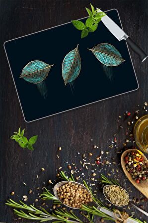 30x40 cm Üç Yaprak Desenli Cam Kesim Tablası