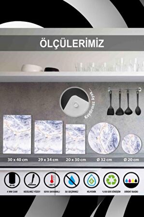 Canım Annem Ay & Çiçekler Beyaz Cam Kesme Tahtası | 30 Cm X 40 Cm