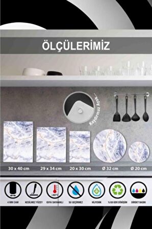 2' li Takım 30x40 cm ve 20x30 cm Model 1108 Desenli Cam Kesim Tablası ve Ocak Koruma