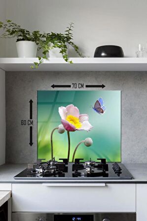 60 x 70 cm Polen Desenli Cam Ocak Arkası Koruyucu