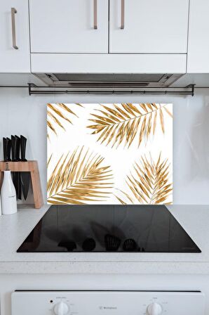 60x70 Cm Tüylü Altın Desenli Cam Ocak Arkası Koruyucusu