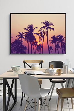 60 x 70 cm Gün Batımı & Palmiye Desenli Cam Tablo 4mm Temperli Camdır