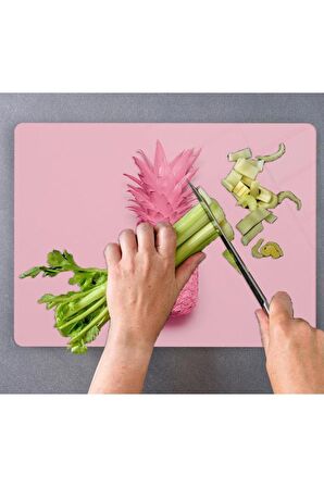 29x34 cm Pembe Ananas Cam Kesme Tablası/Tahtası