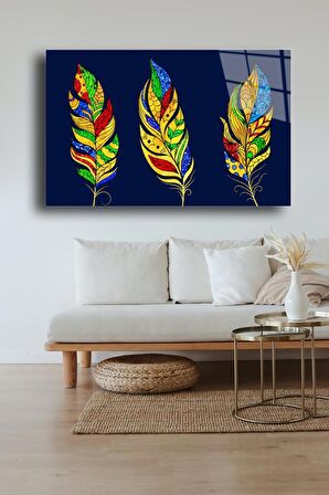 60 x 70 cm Sarı Tüy Desenli Cam Tablo 4mm Temperli Camdır