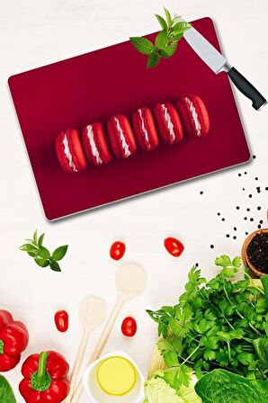 20x30 cm Kırmızı Makaron Desenli Cam Kesim Tablası