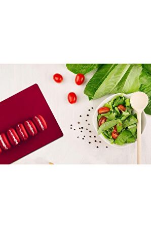 20x30 cm Kırmızı Makaron Desenli Cam Kesim Tablası