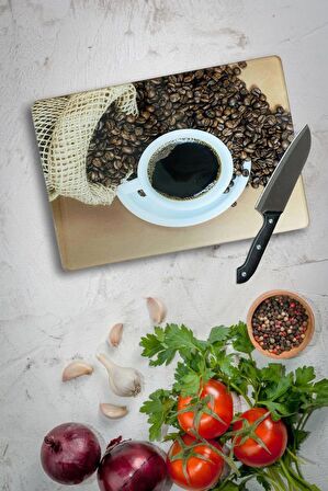 20x30 cm Kahve Çekirdeği Desenli Cam Kesim Tablası