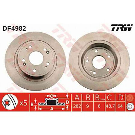 Honda Arka Fren Disk Aynası Duz Honda Accord 09-14 (282x5) - Trw Df4982